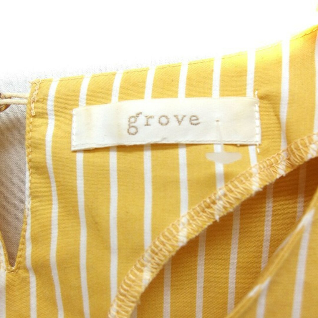 grove(グローブ)のグローブ grove ストライプ ツイストスリーブ ブラウス Uネック L 黄 レディースのトップス(シャツ/ブラウス(半袖/袖なし))の商品写真