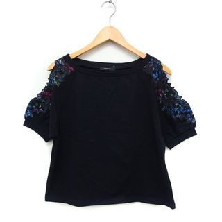 ジーナシス(JEANASIS)のジーナシス JEANASIS 花刺繍カットソー Tシャツ 半袖 ボートネック 黒(カットソー(半袖/袖なし))