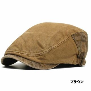 帽子 メンズ ゴルフ ハンチング コットン チェックベルト ブラウン(ハンチング/ベレー帽)