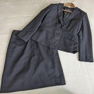 【ベルタックス】スーツ　スカート　セットアップ　13　XL　黒　ストライプ(スーツ)