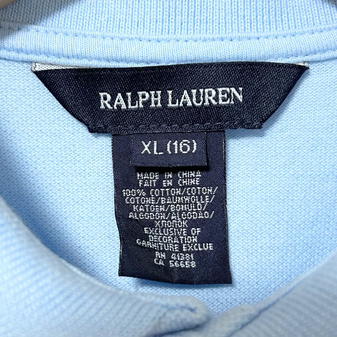 Ralph Lauren(ラルフローレン)のラルフローレン キッズXL(16) S パールビジューロゴポロシャツ 半袖 水色 レディースのトップス(ポロシャツ)の商品写真