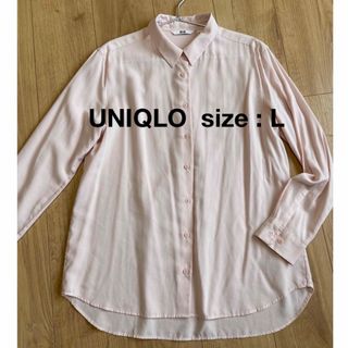 ユニクロ(UNIQLO)のUNIQLO ユニクロ レーヨン ブラウス 長袖 シャツ L 淡ピンク(シャツ/ブラウス(長袖/七分))