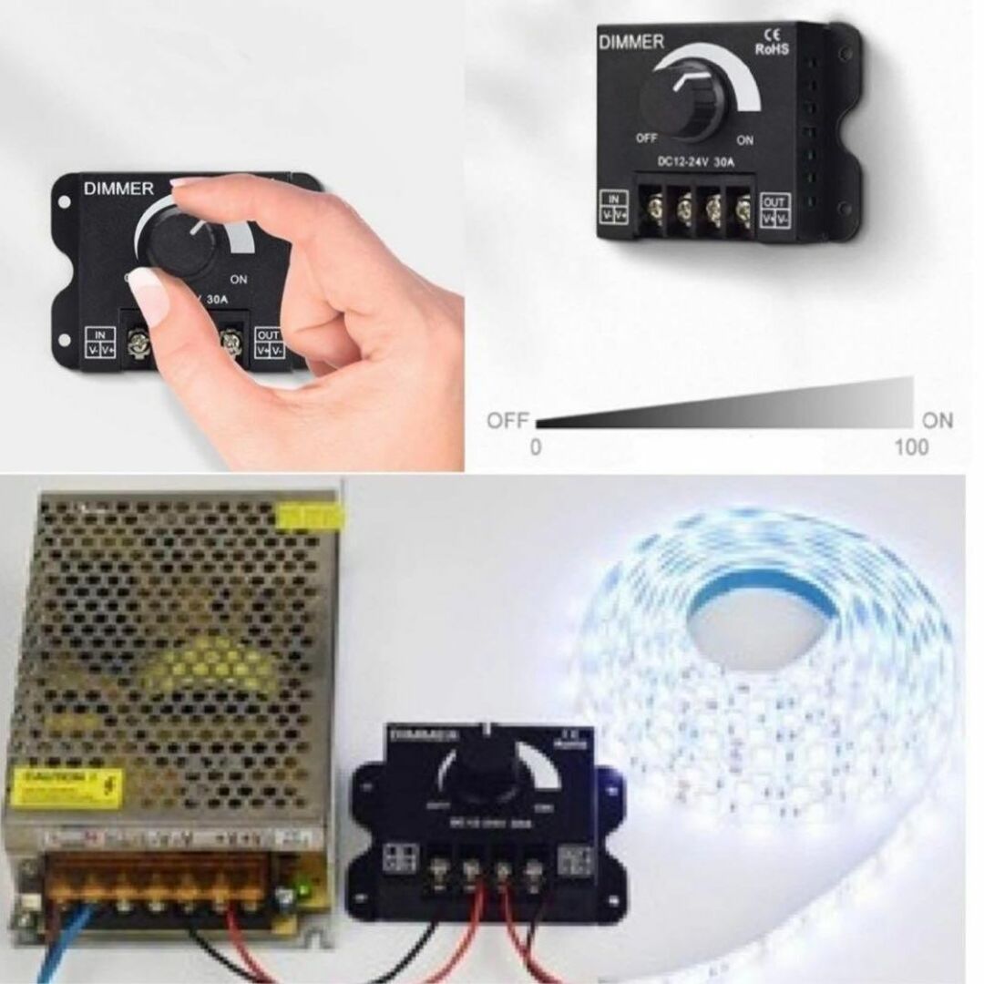 照明 ボリューム式 ディマースイッチ 30A DC12-24V 調光器  LED スマホ/家電/カメラの生活家電(変圧器/アダプター)の商品写真