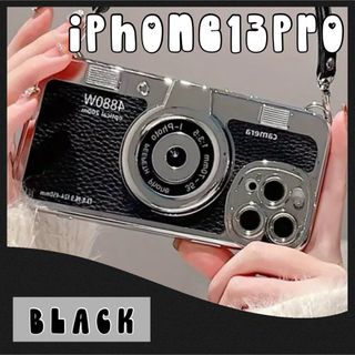 〖iPhone13pro〗 ブラック レトロ カメラ iPhoneケース お洒落(iPhoneケース)