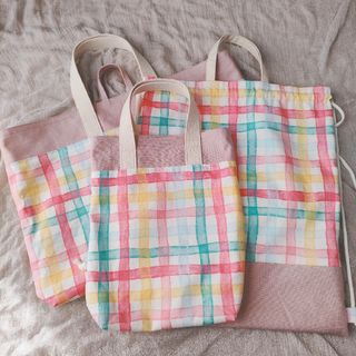 入園入学セット　ピンク　レッスンバッグ　体操着袋　上履き入れ　シンプル(外出用品)