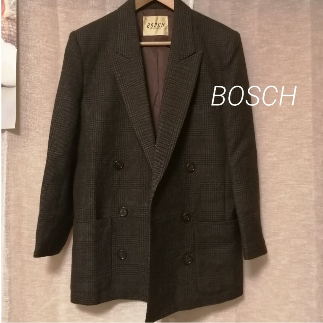 BOSCH(ボッシュ)のBOSCH ダブルジャケット グレンチェック M ブラウン×ブラック黒茶 レディースのジャケット/アウター(テーラードジャケット)の商品写真