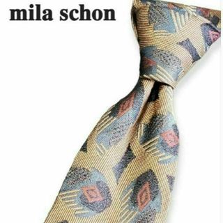 ミラショーン(mila schon)のミラショーン　ブランド　ネクタイ　茶系　羽柄　イタリア　シルク　メンズ(ネクタイ)