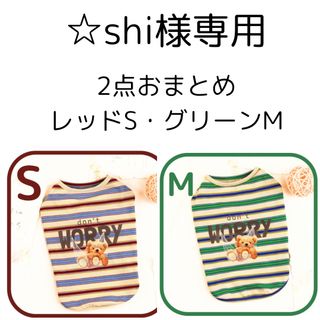 ☆shi様専用　テディベアボーダータンクトップ　グリーン　Mサイズ　レッドS(ペット服/アクセサリー)