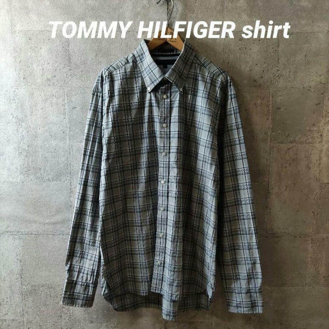 TOMMY HILFIGER(トミーヒルフィガー)のトミーヒルフィガー ボタンダウンシャツ Lサイズ グレー チェック メンズのトップス(シャツ)の商品写真