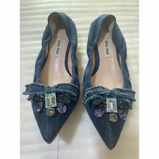 miumiu デニム フラットシューズ ビジュー