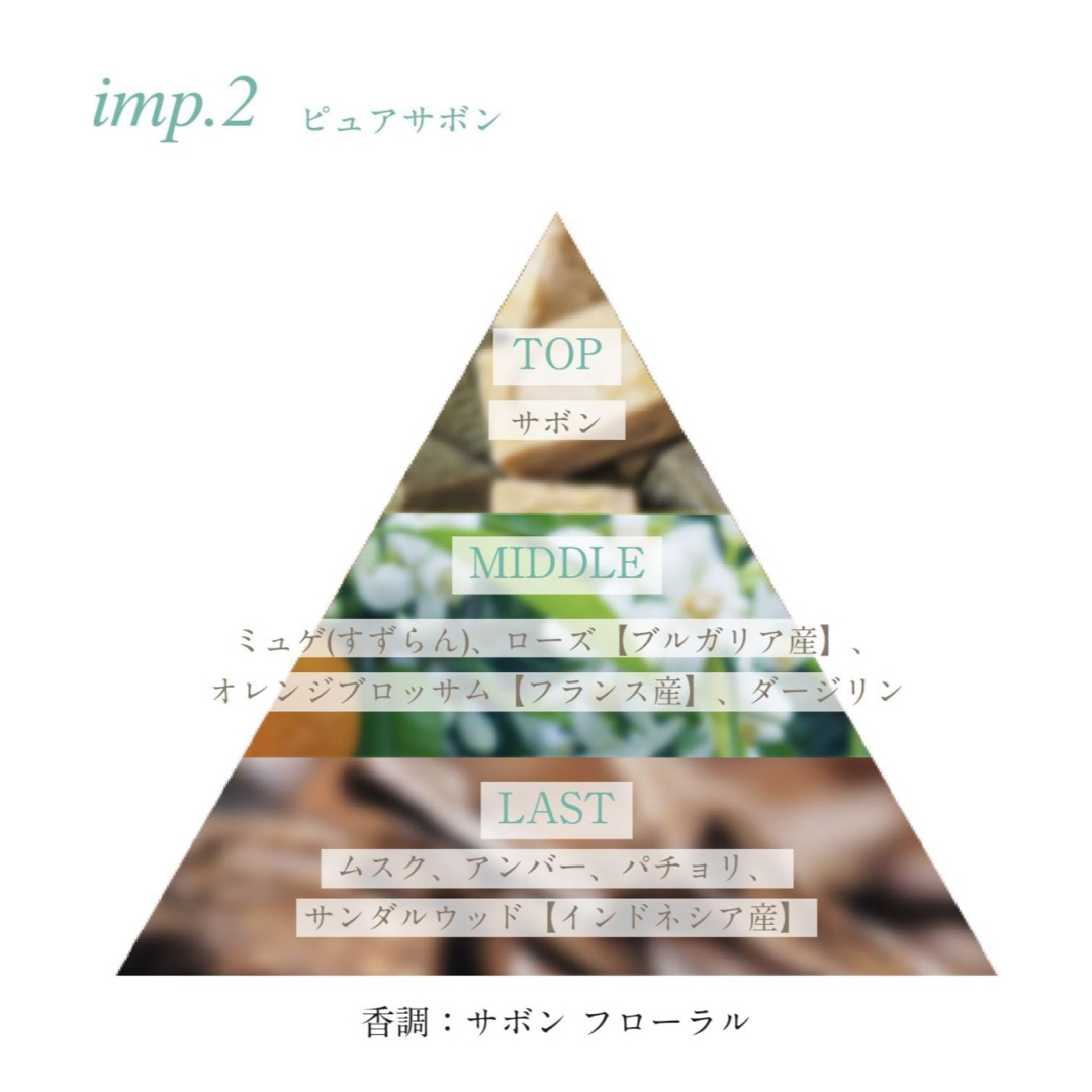 imp(インプ)の⚫︎imp.⚫︎半額以下1プッシュお試し使用のみ⚫︎2.ピュアサボン コスメ/美容の香水(ユニセックス)の商品写真