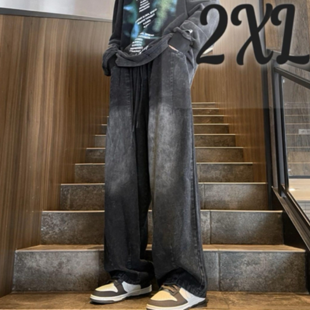 ブラック ストリート ワイド カジュアル デニム ジーンズ リラックス ルーズ メンズのパンツ(デニム/ジーンズ)の商品写真