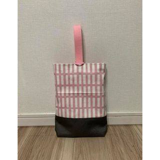 上履き入れ・シューズバッグ 北欧風格子柄 くすみピンク(外出用品)