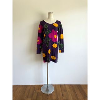 マリメッコ(marimekko)のマリメッコ/ワンピース/XS/コットン×ポリウレタン/ストレッチ/花柄/長袖(ひざ丈ワンピース)