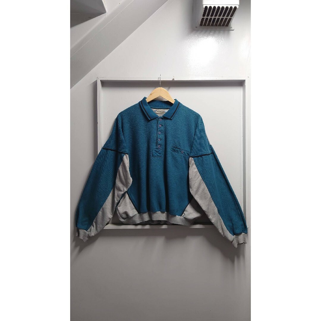 80’s HUKAPOO 切り替え スウェット ロングスリーブ ポロシャツ XL メンズのトップス(スウェット)の商品写真