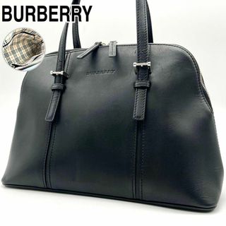 バーバリー(BURBERRY)のバーバリー オールレザー 内側 ノバチェック 金具プレート 型押しロゴ ブラック(ハンドバッグ)