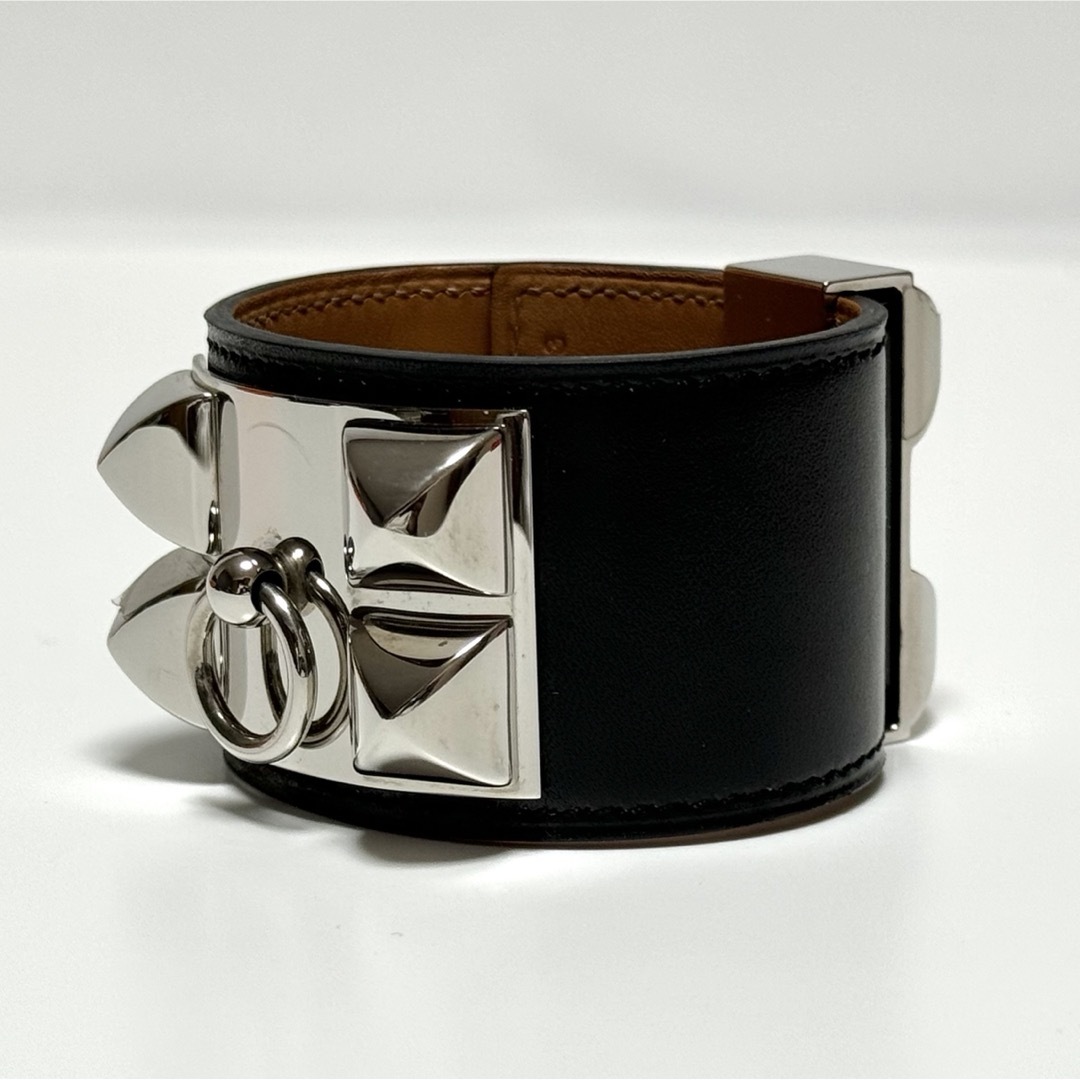Hermes(エルメス)のエルメス コリエドシアン レザー ブレスレット 黒 C刻印 シルバー金具 T2 メンズのアクセサリー(ブレスレット)の商品写真