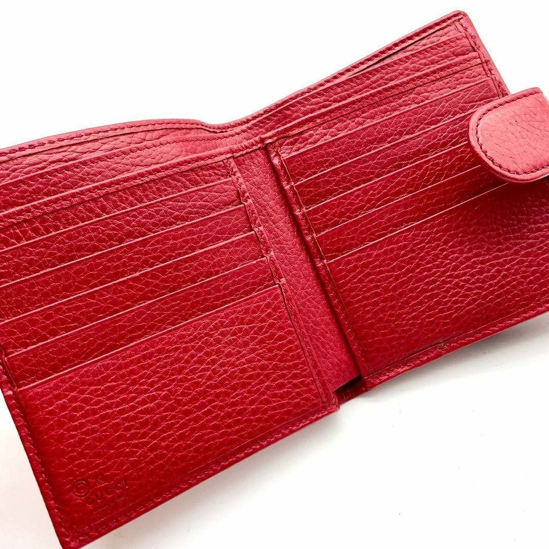 Gucci(グッチ)の良品✨グッチ 二つ折り財布 インターロッキング ゴールド金具 シボ革 レッド 赤 レディースのファッション小物(財布)の商品写真