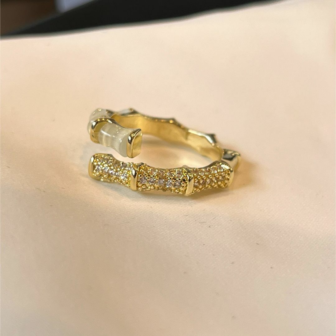 指輪 リング レディース フリー バンブーリング 竹 オパール調 ゴールド 結婚 レディースのアクセサリー(リング(指輪))の商品写真