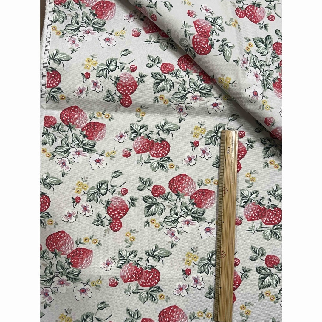 Cath Kidston(キャスキッドソン)の3/11新入荷❣️【1ヤード】キャスキッドソン　ワイルドストロベリー デニム生地 ハンドメイドの素材/材料(生地/糸)の商品写真