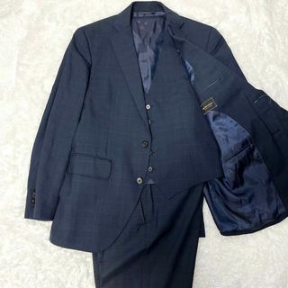 THE SUIT COMPANY - スーツカンパニー　スーツセットアップ　背抜き　3ピース　ネイビー　チェック