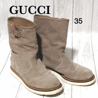グッチ(Gucci)のGUCCI グッチ スエード エンジニアブーツ GGロゴ ベージュ 35(ブーツ)