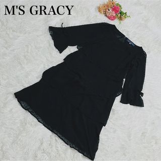 エムズグレイシー(M'S GRACY)の【美品】エムズグレイシー　フリル　ドット　おリボン　シースルー　ワンピース(ひざ丈ワンピース)