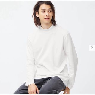 ジーユー(GU)の美品 ソフトコットンモックネックT(長袖)(Tシャツ/カットソー(七分/長袖))