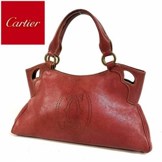 カルティエ(Cartier)の【美品】Cartier マルチェロ レザー パンチング ハンドバッグ ボルドー(ハンドバッグ)