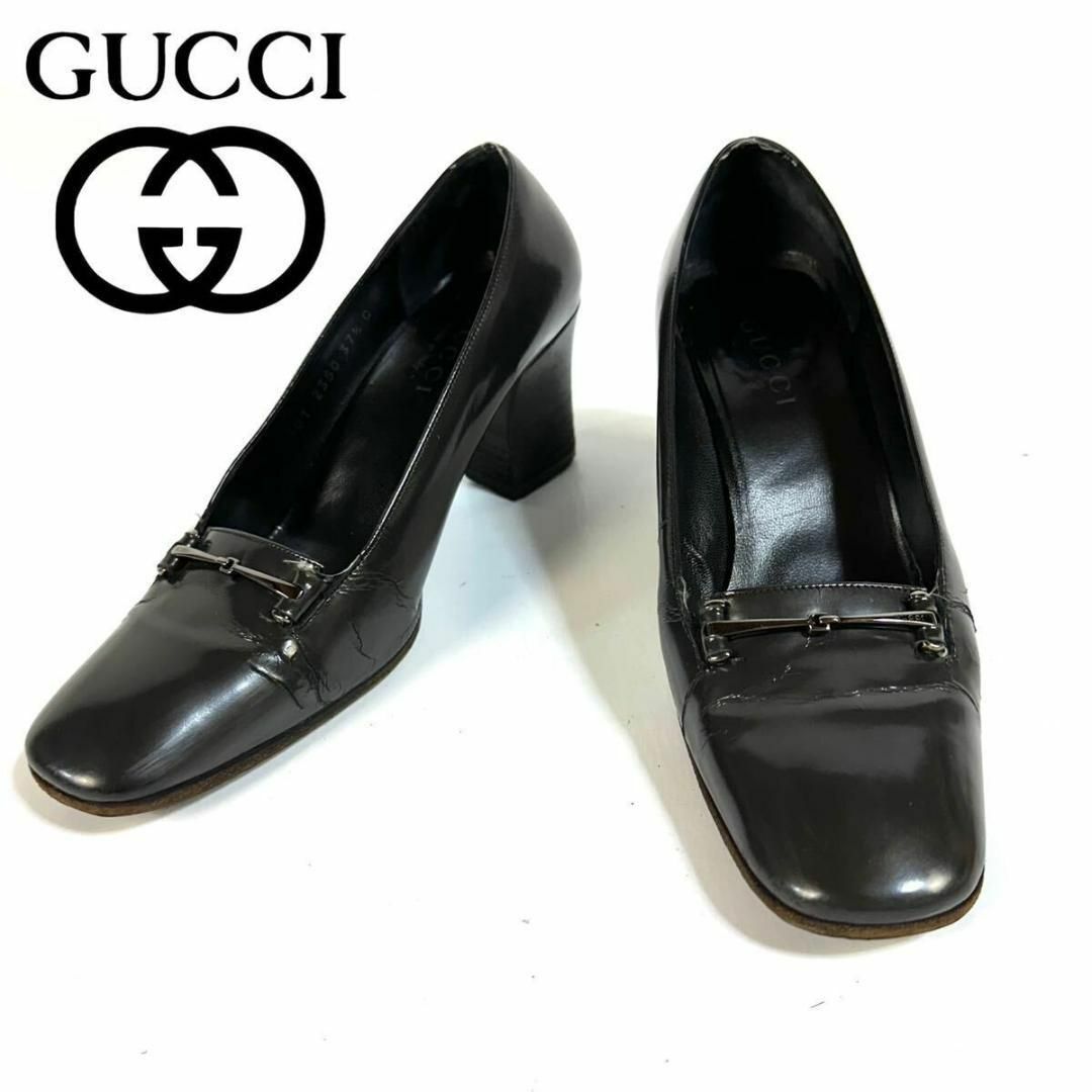 Gucci(グッチ)のGUCCI レザー ビット シューズ シルバー金具 37 1/2 C イタリア製 レディースの靴/シューズ(ハイヒール/パンプス)の商品写真