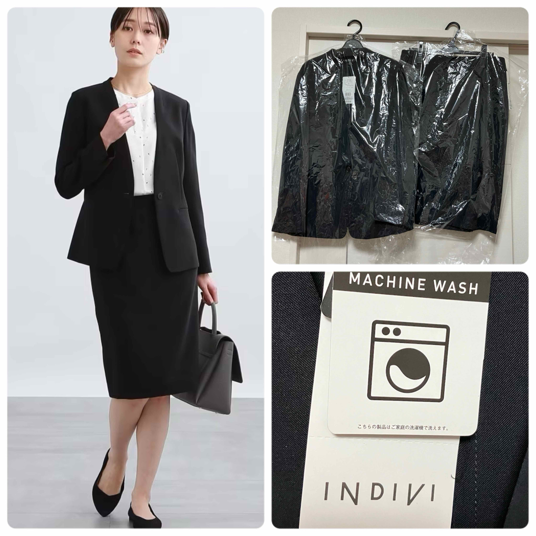 INDIVI(インディヴィ)の新品　タグ付き　INDIVI インディヴィ　洗える　ノーカラー　スーツ　15 レディースのフォーマル/ドレス(スーツ)の商品写真