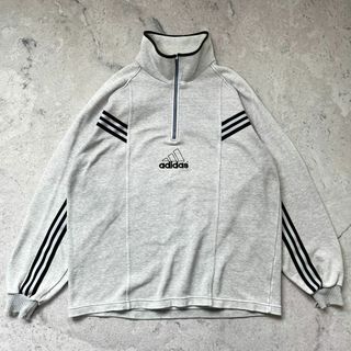 アディダス(adidas)の【80s～ アディダス】刺繍ロゴ ハーフジップ スウェット トレーナー グレー(その他)