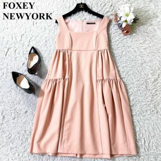 フォクシー(FOXEY)の極美品✨フォクシー　レディエンパイア ワンピース 　フレア　フリル　ピンク　38(ひざ丈ワンピース)