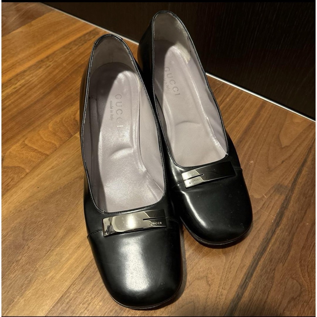 Gucci(グッチ)のGUCCI 黒ハイヒール(太ヒール) 24.5センチ レディースの靴/シューズ(ハイヒール/パンプス)の商品写真