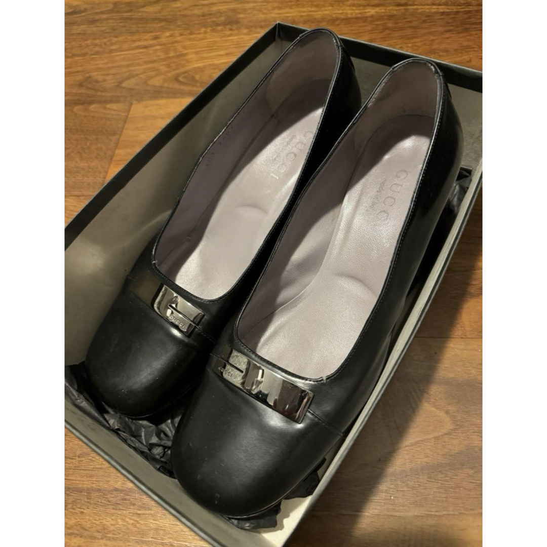 Gucci(グッチ)のGUCCI 黒ハイヒール(太ヒール) 24.5センチ レディースの靴/シューズ(ハイヒール/パンプス)の商品写真