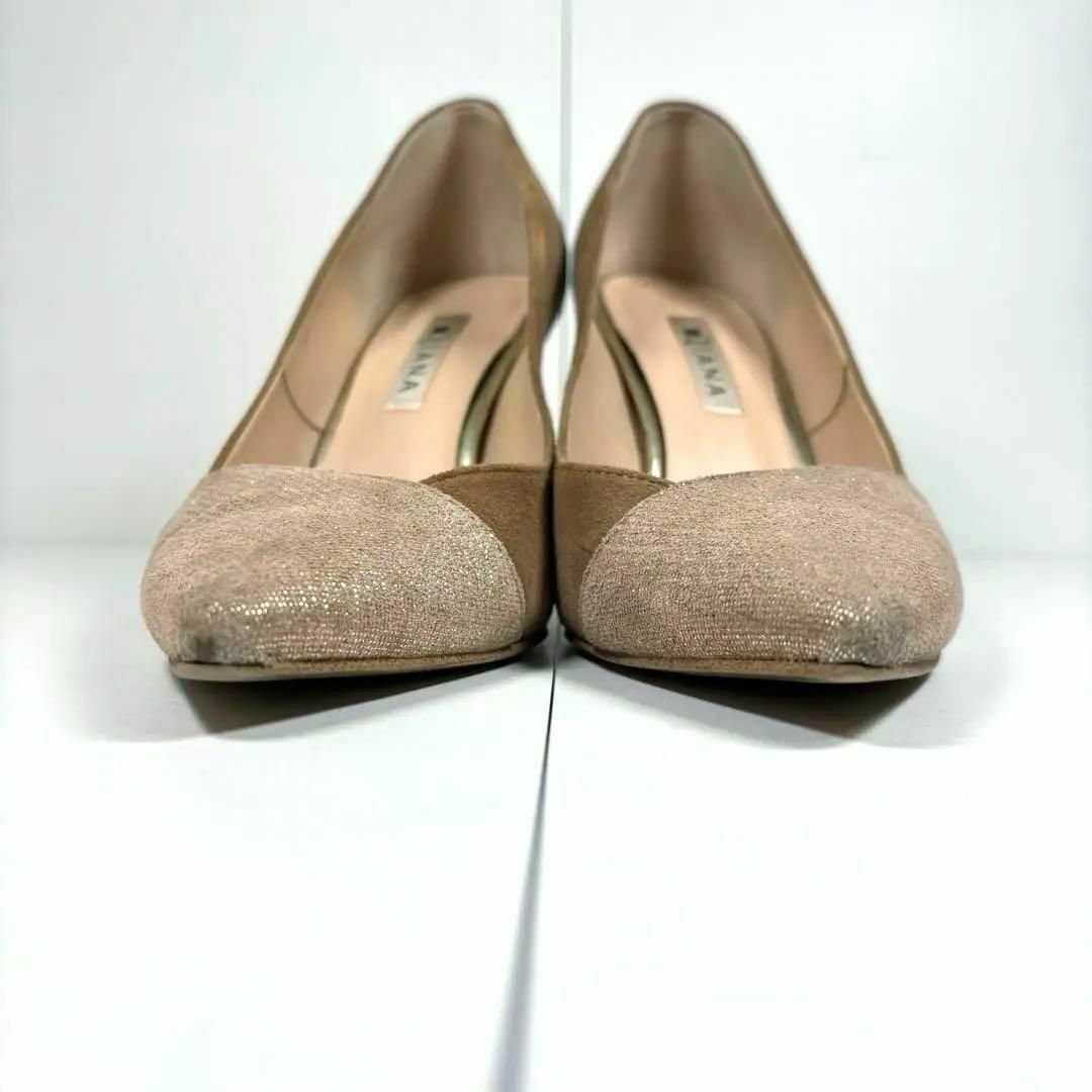 DIANA(ダイアナ)のDIANA ダイアナ 24 スエード ラメ ゴールド 切り替え パンプス レディースの靴/シューズ(ハイヒール/パンプス)の商品写真