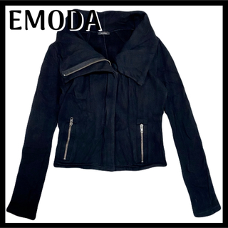 エモダ(EMODA)のEMODA スウェット ライダース ジャケット コート パーカー Black(ライダースジャケット)
