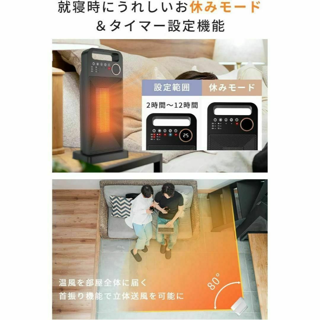 セラミックヒーター 小型 首振り 速暖 マイナスイオン 大風量 1500W スマホ/家電/カメラの冷暖房/空調(電気ヒーター)の商品写真