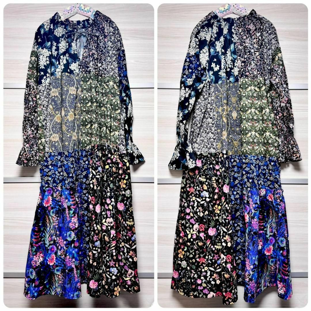 Ameri VINTAGE(アメリヴィンテージ)のS 即日発送 AMERI LIBERTY PATCHWORK BLK DRESS レディースのワンピース(ロングワンピース/マキシワンピース)の商品写真