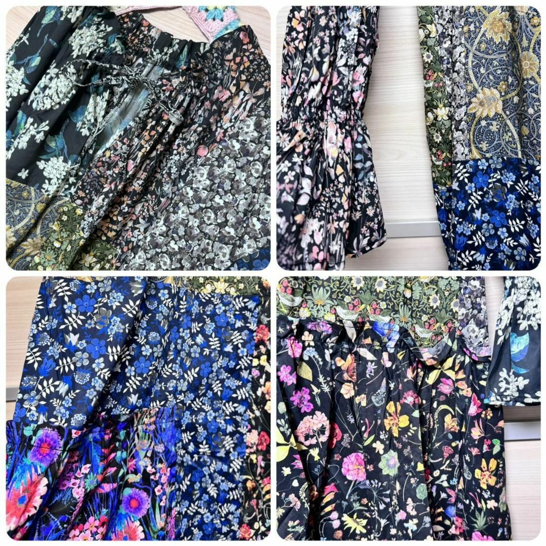 Ameri VINTAGE(アメリヴィンテージ)のS 即日発送 AMERI LIBERTY PATCHWORK BLK DRESS レディースのワンピース(ロングワンピース/マキシワンピース)の商品写真