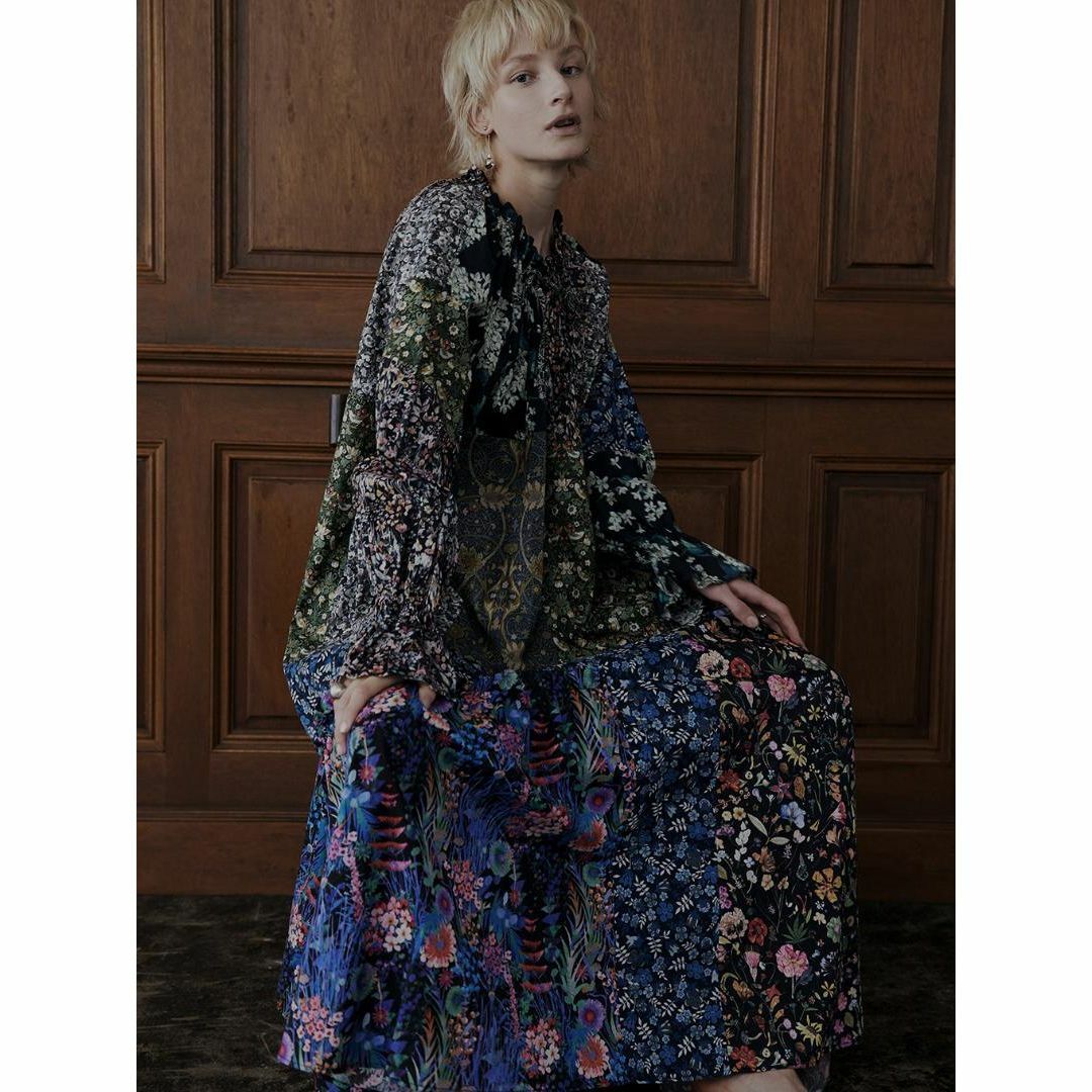 Ameri VINTAGE(アメリヴィンテージ)のS 即日発送 AMERI LIBERTY PATCHWORK BLK DRESS レディースのワンピース(ロングワンピース/マキシワンピース)の商品写真