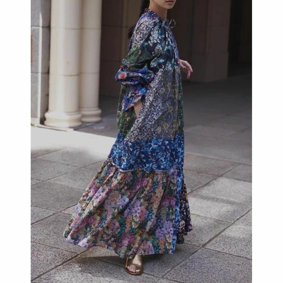 Ameri VINTAGE(アメリヴィンテージ)のS 即日発送 AMERI LIBERTY PATCHWORK BLK DRESS レディースのワンピース(ロングワンピース/マキシワンピース)の商品写真