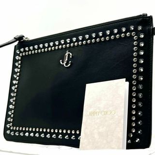 ジミーチュウ(JIMMY CHOO)の《極美品/購入証明書付》定価8万 ジミーチュウ レザー スタッズ クラッチバッグ(クラッチバッグ)