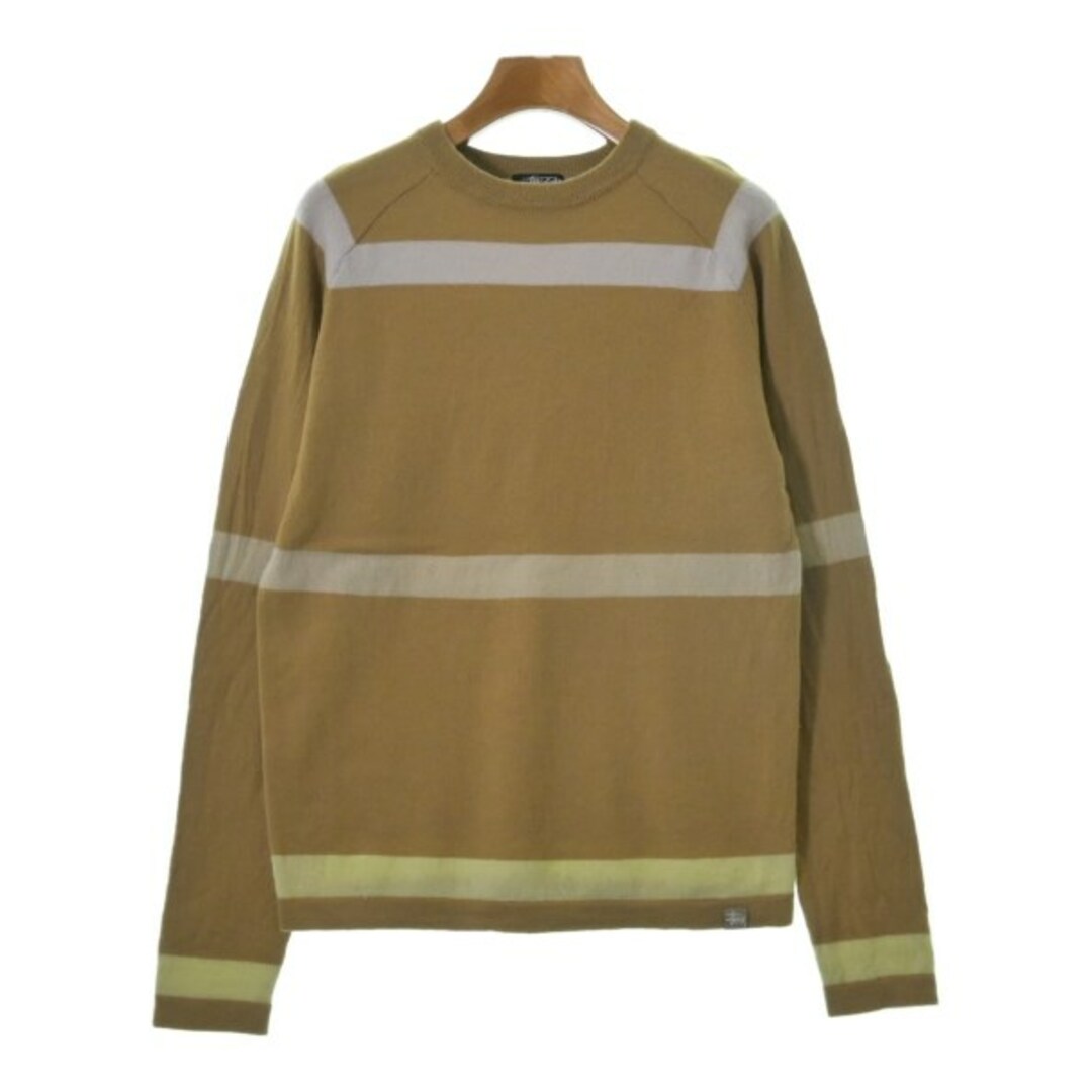 STUSSY(ステューシー)のSTUSSY ニット・セーター S ベージュxグレーx黄緑(ボーダー) 【古着】【中古】 レディースのトップス(ニット/セーター)の商品写真