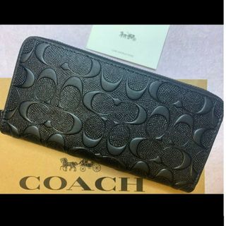 コーチ(COACH)の新品　COACH　長財布　ラウンドファスナー　ブラック　シグネチャー　小銭入れ有(財布)