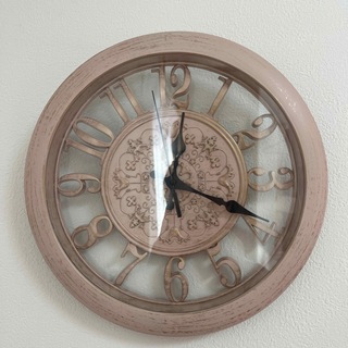 連続秒針 静音 壁掛け時計 ピンク アンティーク(掛時計/柱時計)