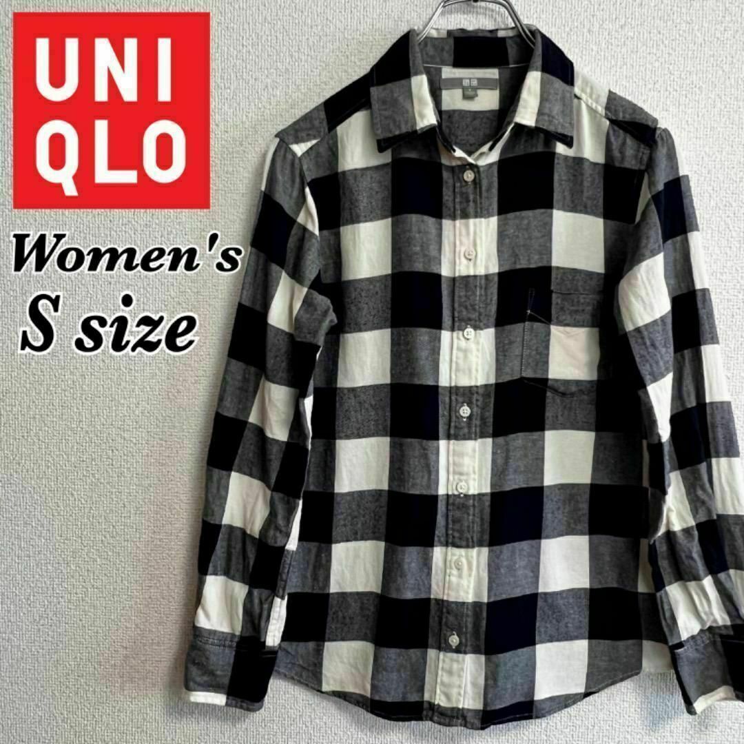 UNIQLO(ユニクロ)のUNIQLO ユニクロ ブロックチェック コットンシャツ ネイビー レディースS レディースのトップス(シャツ/ブラウス(長袖/七分))の商品写真