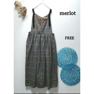 メルロー(merlot)のmerlot メルロー　チェック柄ベロアショルダーラップジャンパースカート(ロングワンピース/マキシワンピース)