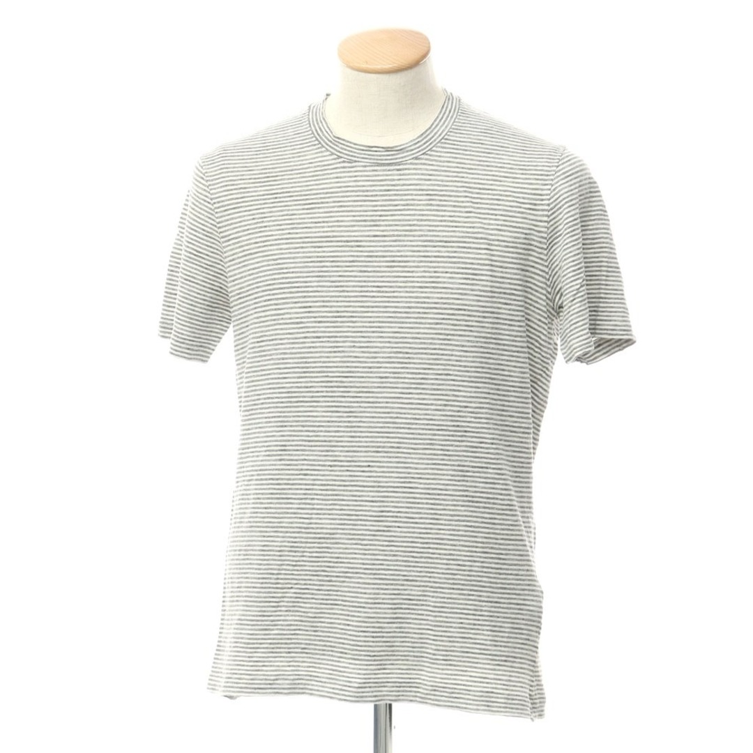 ブルネロクチネリ Brunello Cucinelli リネン ボーダー クルーネック 半袖Ｔシャツ グレーxホワイト【サイズS】【メンズ】