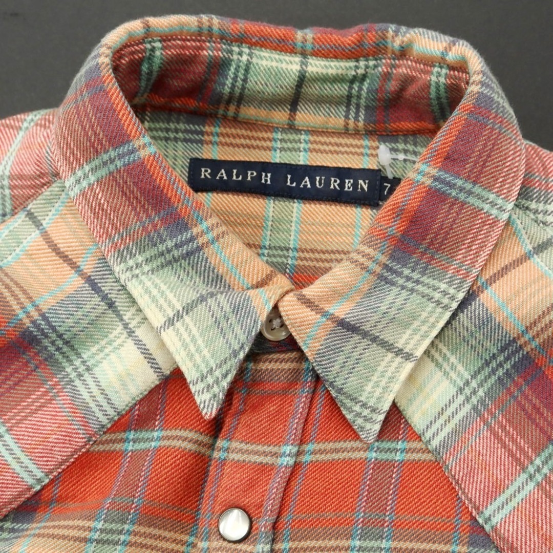 Ralph Lauren(ラルフローレン)の【中古】ラルフローレン RALPH LAUREN コットン フランネル チェック ウエスタンシャツ オレンジ【サイズ7】【キッズ】 キッズ/ベビー/マタニティのキッズ服男の子用(90cm~)(その他)の商品写真